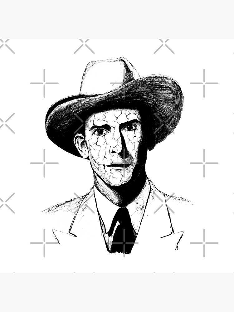 Poor Hank Williams Black Portrait Pen Drawing Transparent Throw Pillow - Image 2