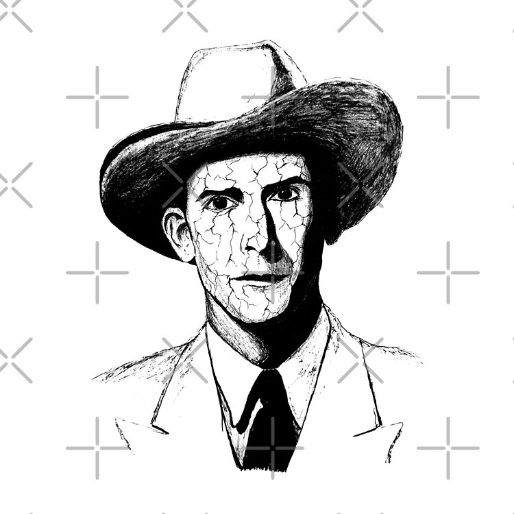 Poor Hank Williams Black Portrait Pen Drawing Transparent Tote Bag - Image 2
