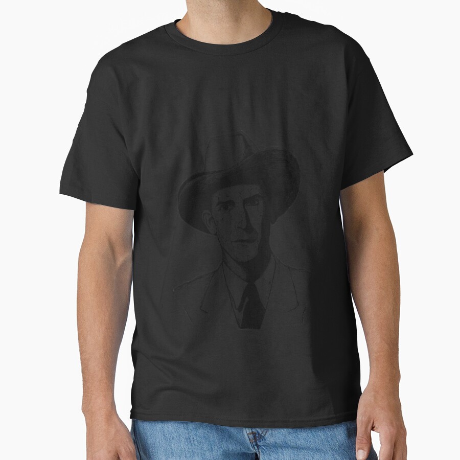 Poor Hank Williams Black Portrait Pen Drawing Transparent T-shirt - Image 2