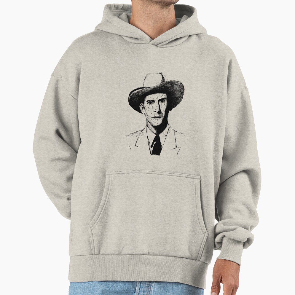 Poor Hank Williams Black Portrait Pen Drawing Transparent Hoodie - Image 3
