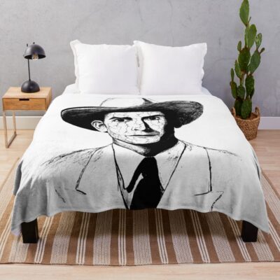 Poor Hank Williams Black Portrait Pen Drawing Transparent Throw Blanket