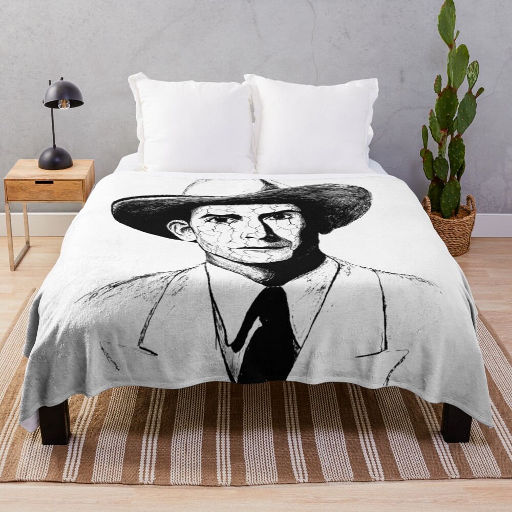 Poor Hank Williams Black Portrait Pen Drawing Transparent Throw Blanket