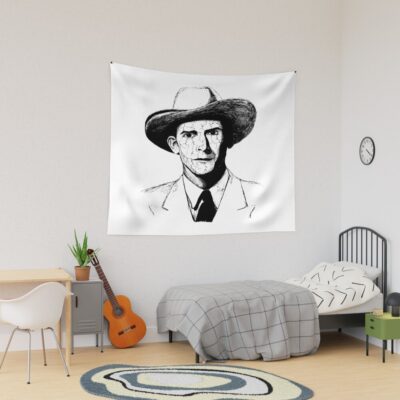 Poor Hank Williams Black Portrait Pen Drawing Transparent Tapestry