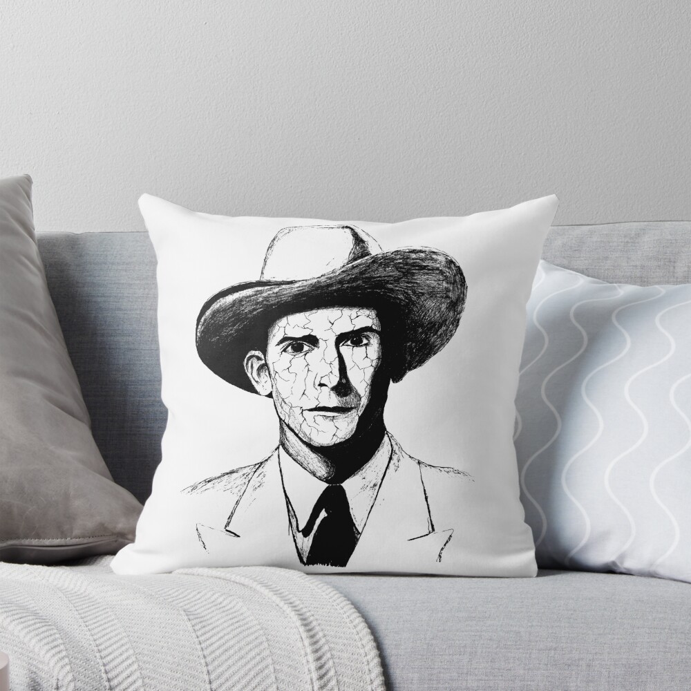 Poor Hank Williams Black Portrait Pen Drawing Transparent Throw Pillow